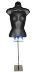 Female Torso Form, Black with Tall Adjustable Mannequin Stand, Square Base